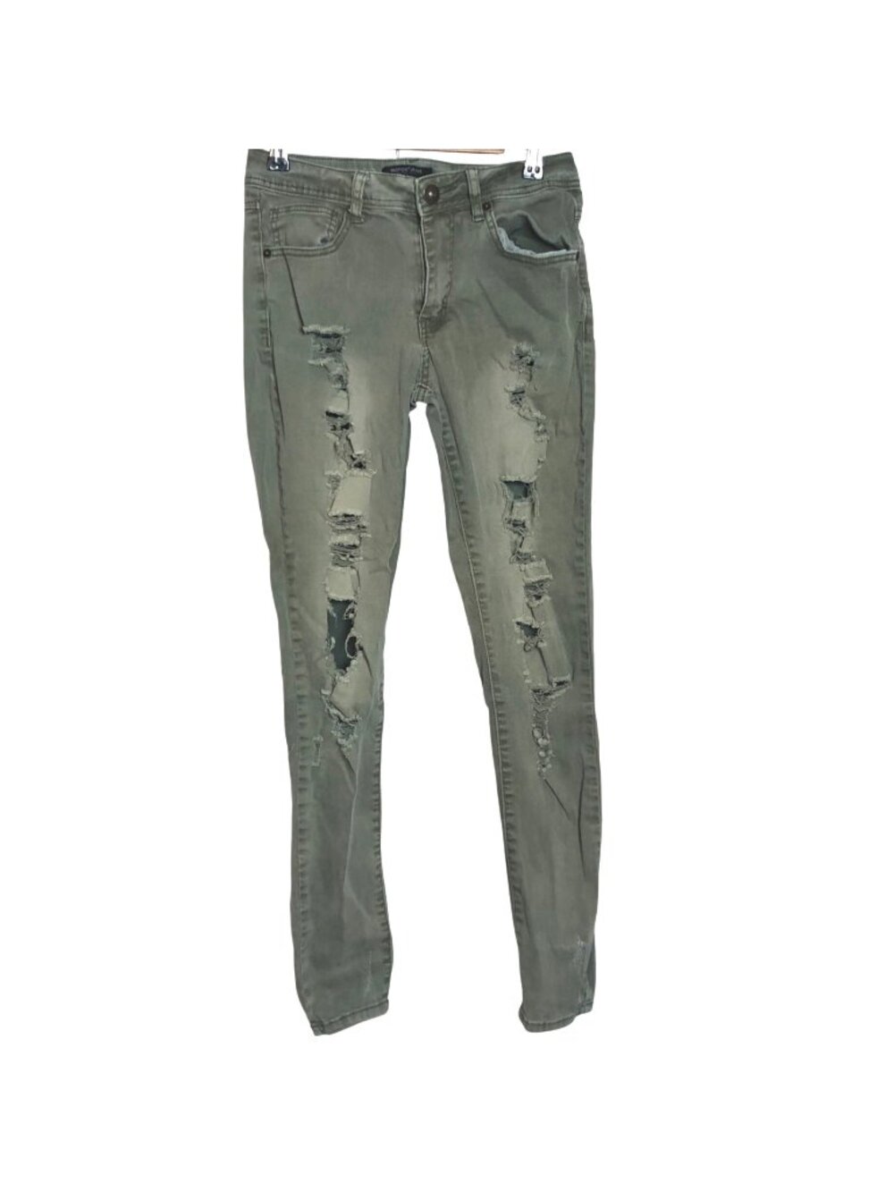 Redfox Womens Olive Green Distressed Skinny Jeans Size 7 Mid Rise Body Shaping